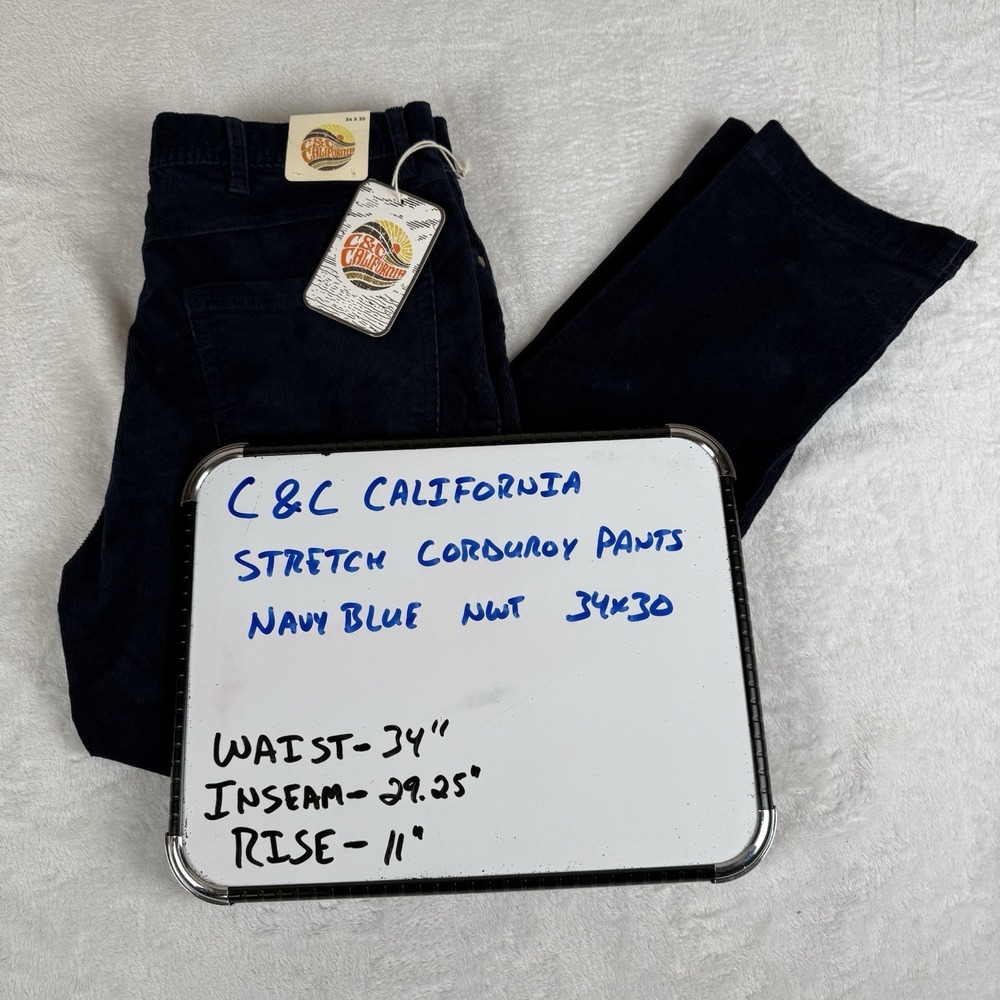 C&C California Men's‎ Corduroy Stretch Pants Navy Blue 34x30 (34x29.5) New